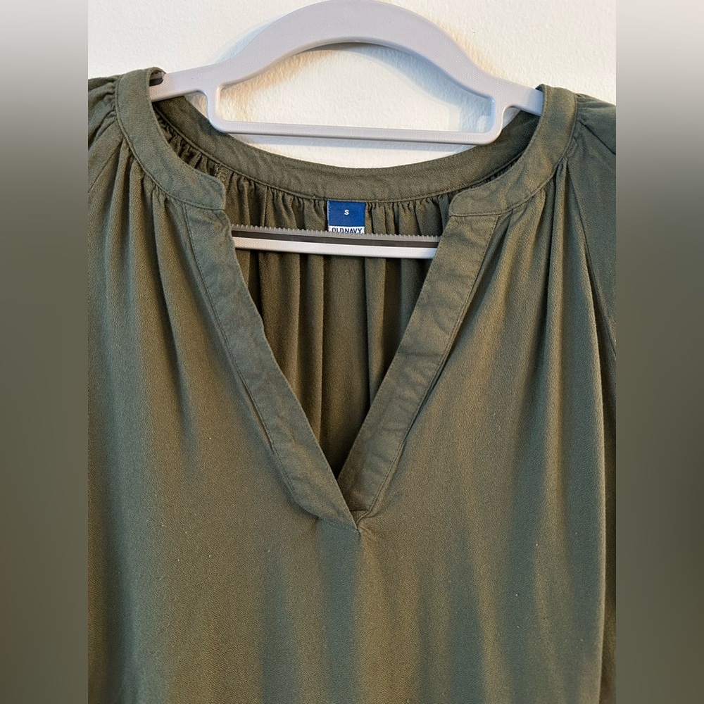 Women’s Long-sleeve V-neck Blouse | S | Olive Green - Picture 2 of 4